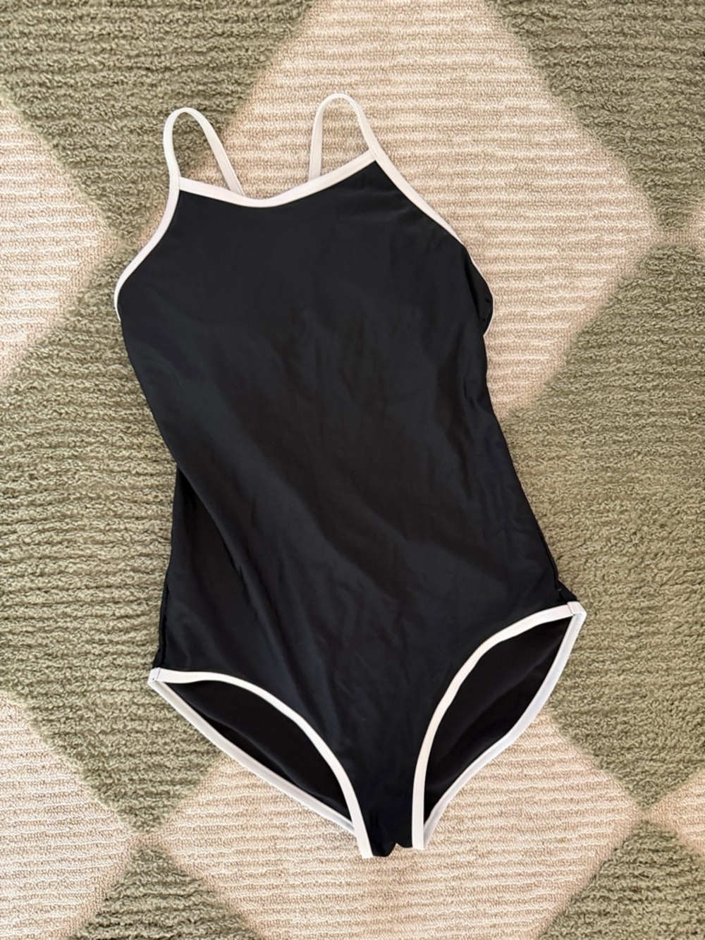 Shade & Shore Black One-Piece Swimsuit with White Trim